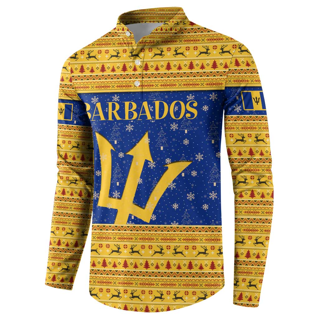 Barbados Christmas Button Sweatshirt with Blue Yellow Xmas Trident Santa and Reindeer - Wonder Print Shop