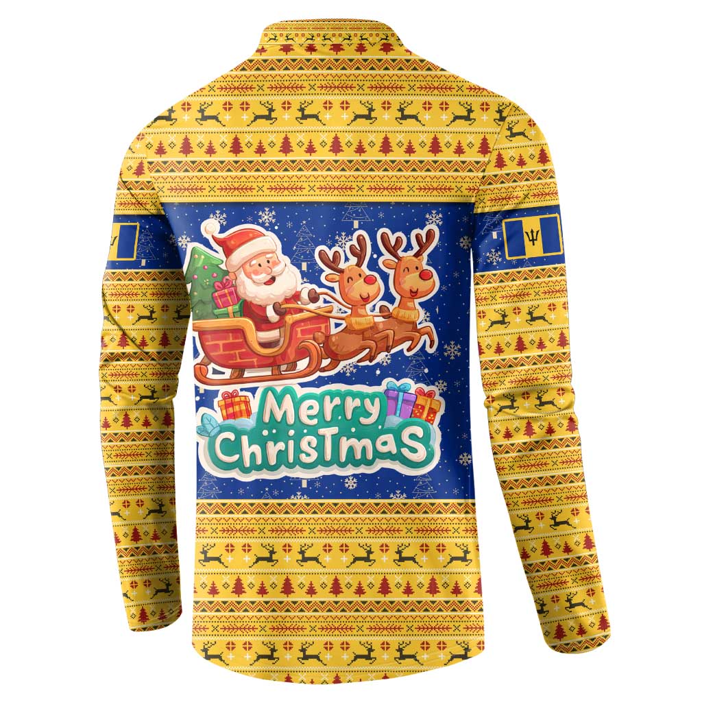Barbados Christmas Button Sweatshirt with Blue Yellow Xmas Trident Santa and Reindeer - Wonder Print Shop