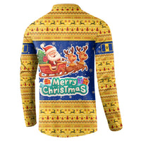 Barbados Christmas Button Sweatshirt with Blue Yellow Xmas Trident Santa and Reindeer - Wonder Print Shop