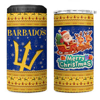 Barbados Christmas 4 in 1 Can Cooler Tumbler with Blue Yellow Xmas Trident Santa and Reindeer - Wonder Print Shop