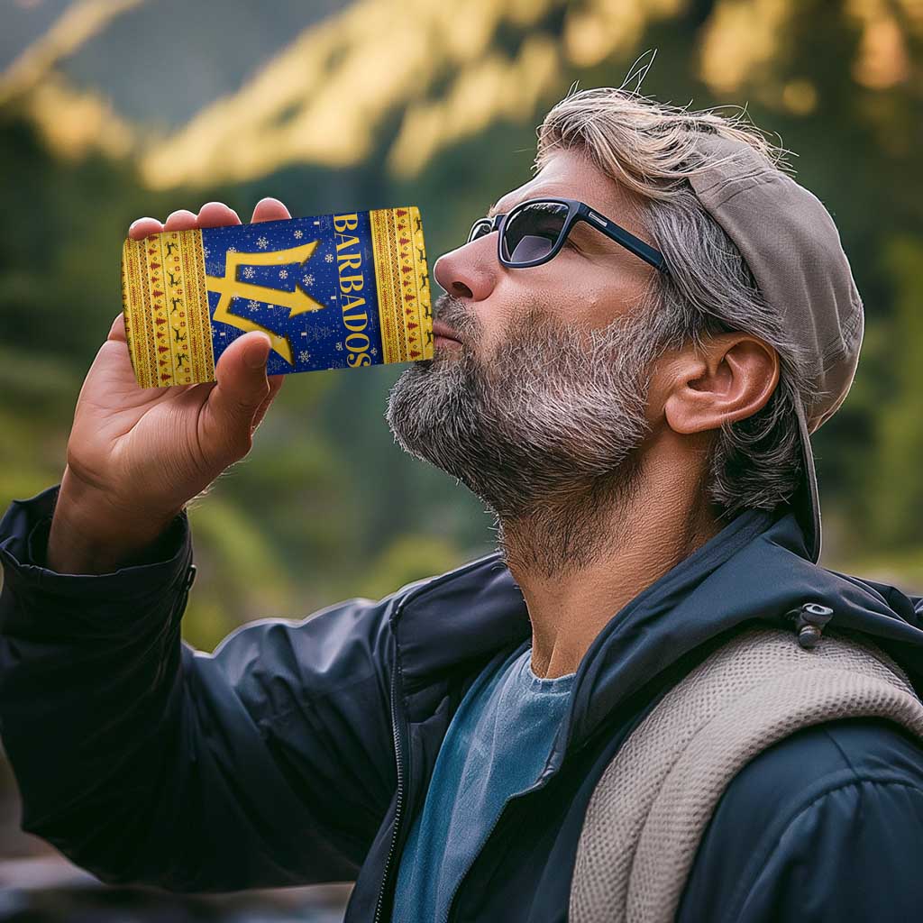 Barbados Christmas 4 in 1 Can Cooler Tumbler with Blue Yellow Xmas Trident Santa and Reindeer - Wonder Print Shop