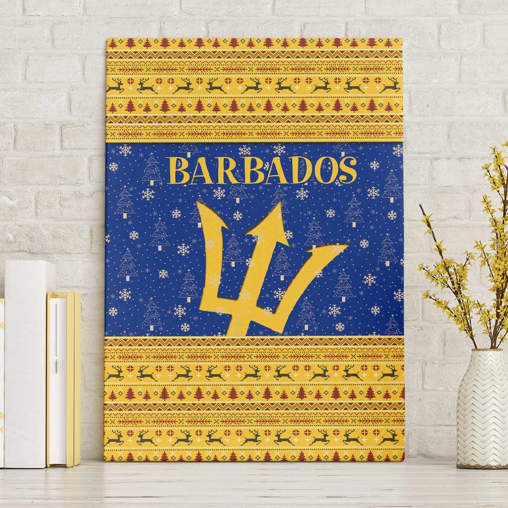 Barbados Christmas Canvas Wall Art with Blue Yellow Xmas Trident Santa and Reindeer - Wonder Print Shop