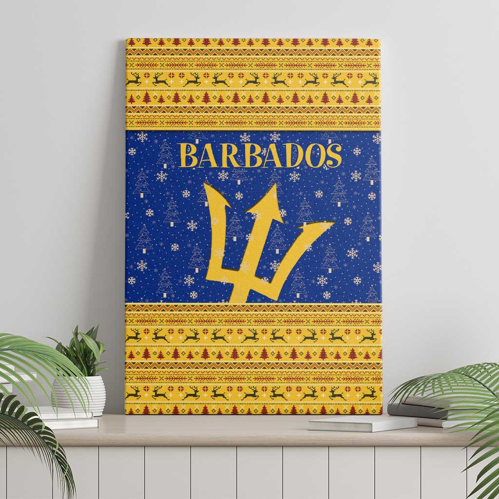 Barbados Christmas Canvas Wall Art with Blue Yellow Xmas Trident Santa and Reindeer - Wonder Print Shop