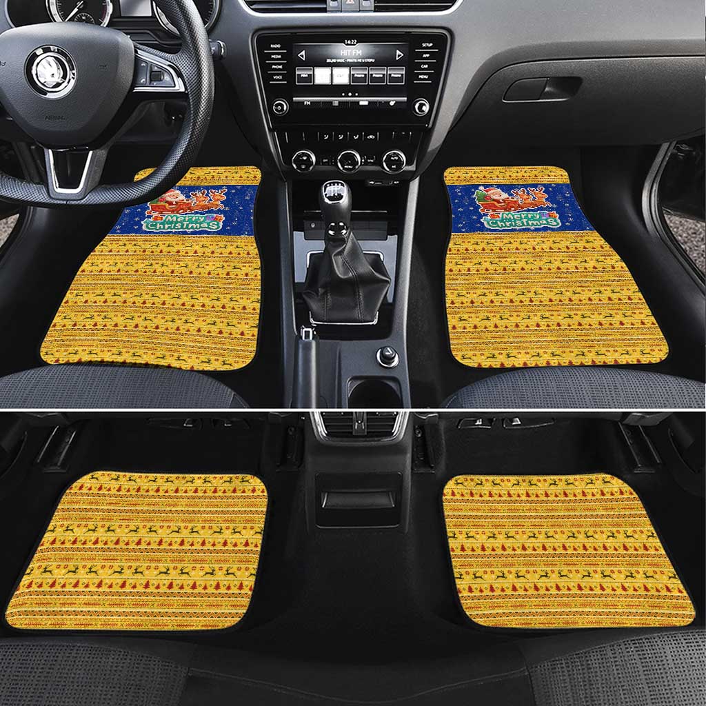 Barbados Christmas Car Mats with Blue Yellow Xmas Trident Santa and Reindeer - Wonder Print Shop