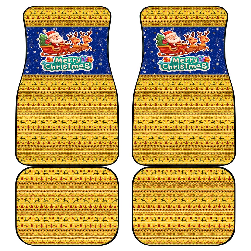 Barbados Christmas Car Mats with Blue Yellow Xmas Trident Santa and Reindeer - Wonder Print Shop