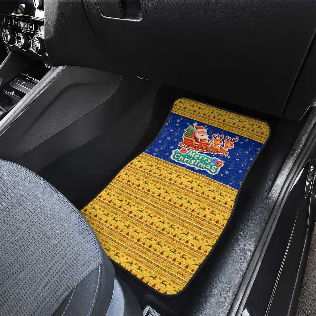 Barbados Christmas Car Mats with Blue Yellow Xmas Trident Santa and Reindeer - Wonder Print Shop