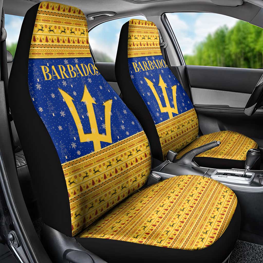 Barbados Christmas Car Seat Cover with Blue Yellow Xmas Trident Santa and Reindeer - Wonder Print Shop
