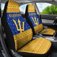 Barbados Christmas Car Seat Cover with Blue Yellow Xmas Trident Santa and Reindeer - Wonder Print Shop