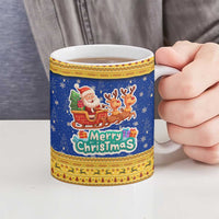 Barbados Christmas Ceramic Mug with Blue Yellow Xmas Trident Santa and Reindeer - Wonder Print Shop