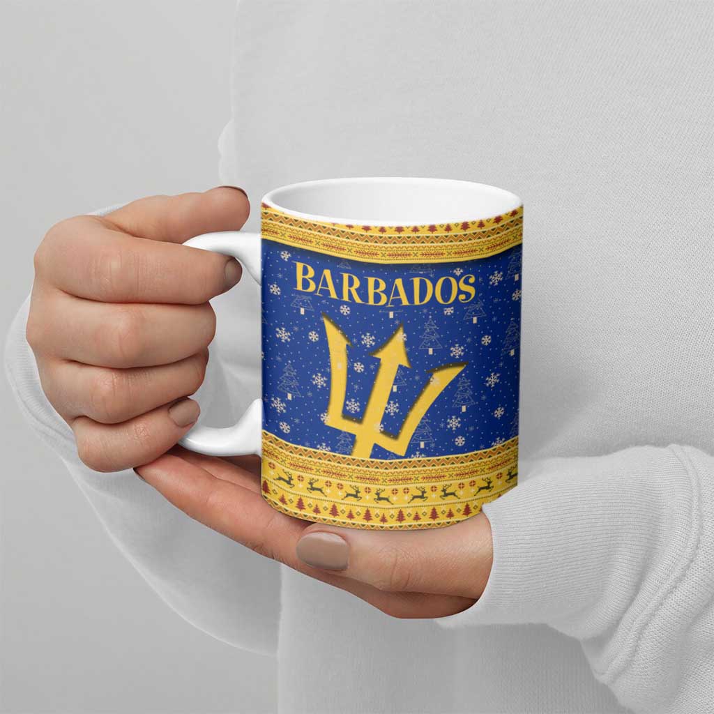 Barbados Christmas Ceramic Mug with Blue Yellow Xmas Trident Santa and Reindeer - Wonder Print Shop
