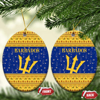 Barbados Christmas Ceramic Ornament with Blue Yellow Xmas Trident Santa and Reindeer - Wonder Print Shop