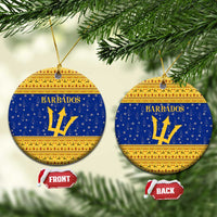 Barbados Christmas Ceramic Ornament with Blue Yellow Xmas Trident Santa and Reindeer - Wonder Print Shop