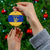 Barbados Christmas Ceramic Ornament with Blue Yellow Xmas Trident Santa and Reindeer - Wonder Print Shop