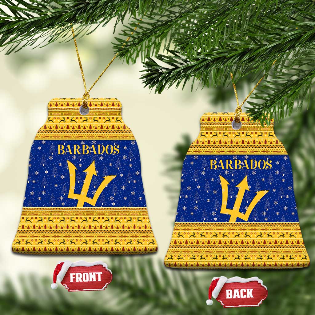Barbados Christmas Ceramic Ornament with Blue Yellow Xmas Trident Santa and Reindeer - Wonder Print Shop