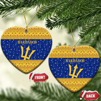 Barbados Christmas Ceramic Ornament with Blue Yellow Xmas Trident Santa and Reindeer - Wonder Print Shop