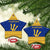 Barbados Christmas Ceramic Ornament with Blue Yellow Xmas Trident Santa and Reindeer - Wonder Print Shop