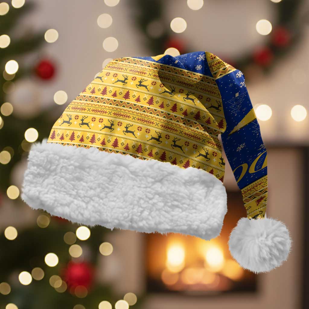 Barbados Christmas Santa Hat with Blue Yellow Xmas Trident Santa and Reindeer - Wonder Print Shop