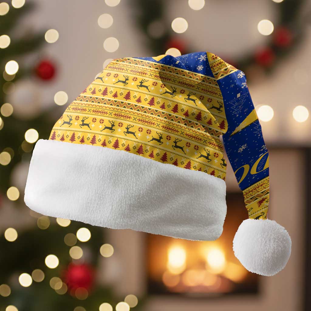Barbados Christmas Santa Hat with Blue Yellow Xmas Trident Santa and Reindeer - Wonder Print Shop
