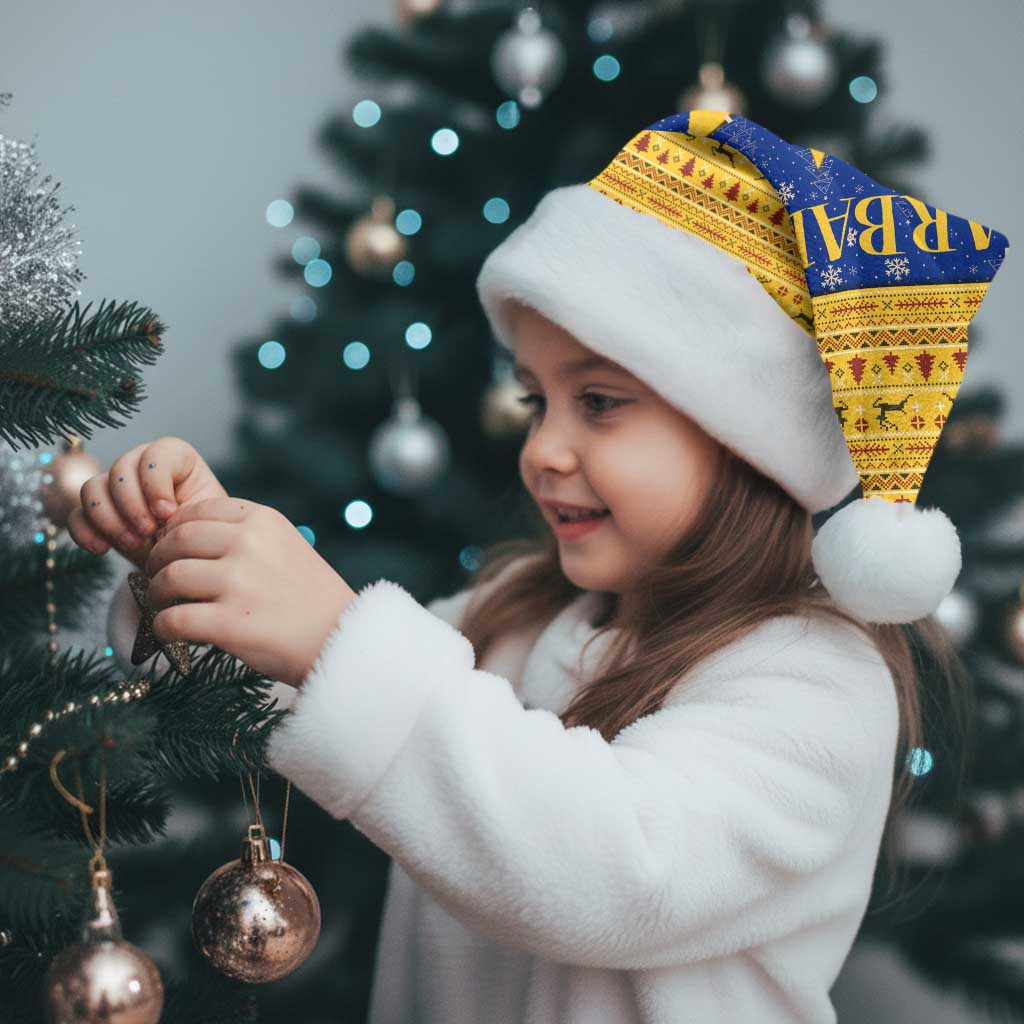 Barbados Christmas Santa Hat with Blue Yellow Xmas Trident Santa and Reindeer - Wonder Print Shop