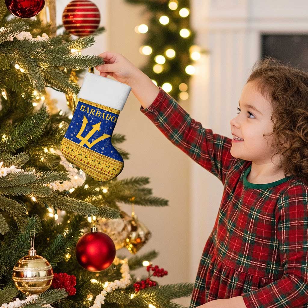 Barbados Christmas Stocking with Blue Yellow Xmas Trident Santa and Reindeer - Wonder Print Shop