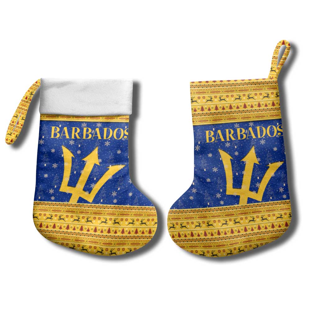 Barbados Christmas Stocking with Blue Yellow Xmas Trident Santa and Reindeer - Wonder Print Shop