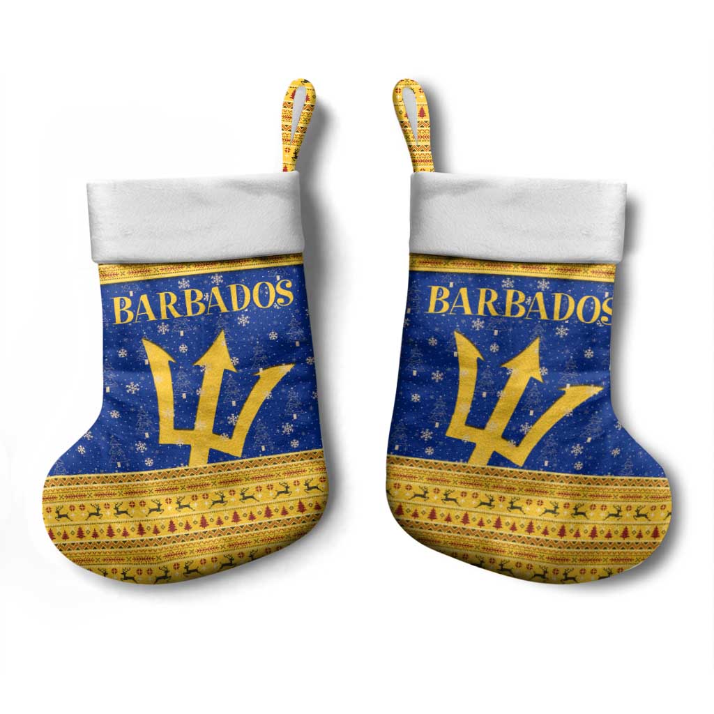 Barbados Christmas Stocking with Blue Yellow Xmas Trident Santa and Reindeer - Wonder Print Shop