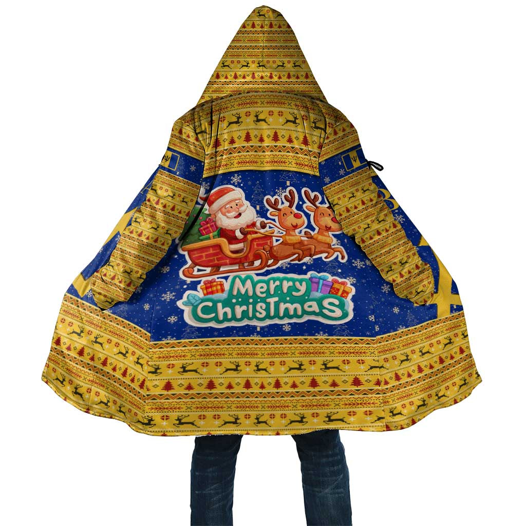 Barbados Christmas Cloak with Blue Yellow Xmas Trident Santa and Reindeer - Wonder Print Shop