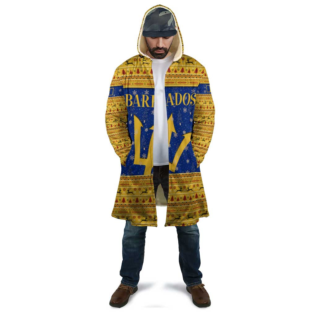 Barbados Christmas Cloak with Blue Yellow Xmas Trident Santa and Reindeer - Wonder Print Shop