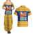 Barbados Christmas Couples Matching Summer Maxi Dress and Hawaiian Shirt with Blue Yellow Xmas Trident Santa and Reindeer - Wonder Print Shop