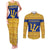 Barbados Christmas Couples Matching Tank Maxi Dress and Long Sleeve Button Shirt with Blue Yellow Xmas Trident Santa and Reindeer - Wonder Print Shop