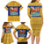Barbados Christmas Family Matching Long Sleeve Bodycon Dress and Hawaiian Shirt with Blue Yellow Xmas Trident Santa and Reindeer - Wonder Print Shop
