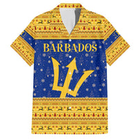 Barbados Christmas Family Matching Long Sleeve Bodycon Dress and Hawaiian Shirt with Blue Yellow Xmas Trident Santa and Reindeer - Wonder Print Shop