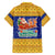 Barbados Christmas Family Matching Off The Shoulder Long Sleeve Dress and Hawaiian Shirt with Blue Yellow Xmas Trident Santa and Reindeer - Wonder Print Shop