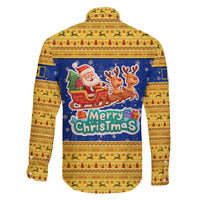 Barbados Christmas Family Matching Off The Shoulder Long Sleeve Dress and Hawaiian Shirt with Blue Yellow Xmas Trident Santa and Reindeer - Wonder Print Shop