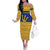 Barbados Christmas Family Matching Off The Shoulder Long Sleeve Dress and Hawaiian Shirt with Blue Yellow Xmas Trident Santa and Reindeer - Wonder Print Shop