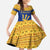 Barbados Christmas Family Matching Off Shoulder Maxi Dress and Hawaiian Shirt with Blue Yellow Xmas Trident Santa and Reindeer - Wonder Print Shop