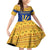 Barbados Christmas Family Matching Off Shoulder Short Dress and Hawaiian Shirt with Blue Yellow Xmas Trident Santa and Reindeer - Wonder Print Shop