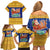 Barbados Christmas Family Matching Off Shoulder Short Dress and Hawaiian Shirt with Blue Yellow Xmas Trident Santa and Reindeer - Wonder Print Shop