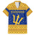 Barbados Christmas Family Matching Puletasi and Hawaiian Shirt with Blue Yellow Xmas Trident Santa and Reindeer - Wonder Print Shop