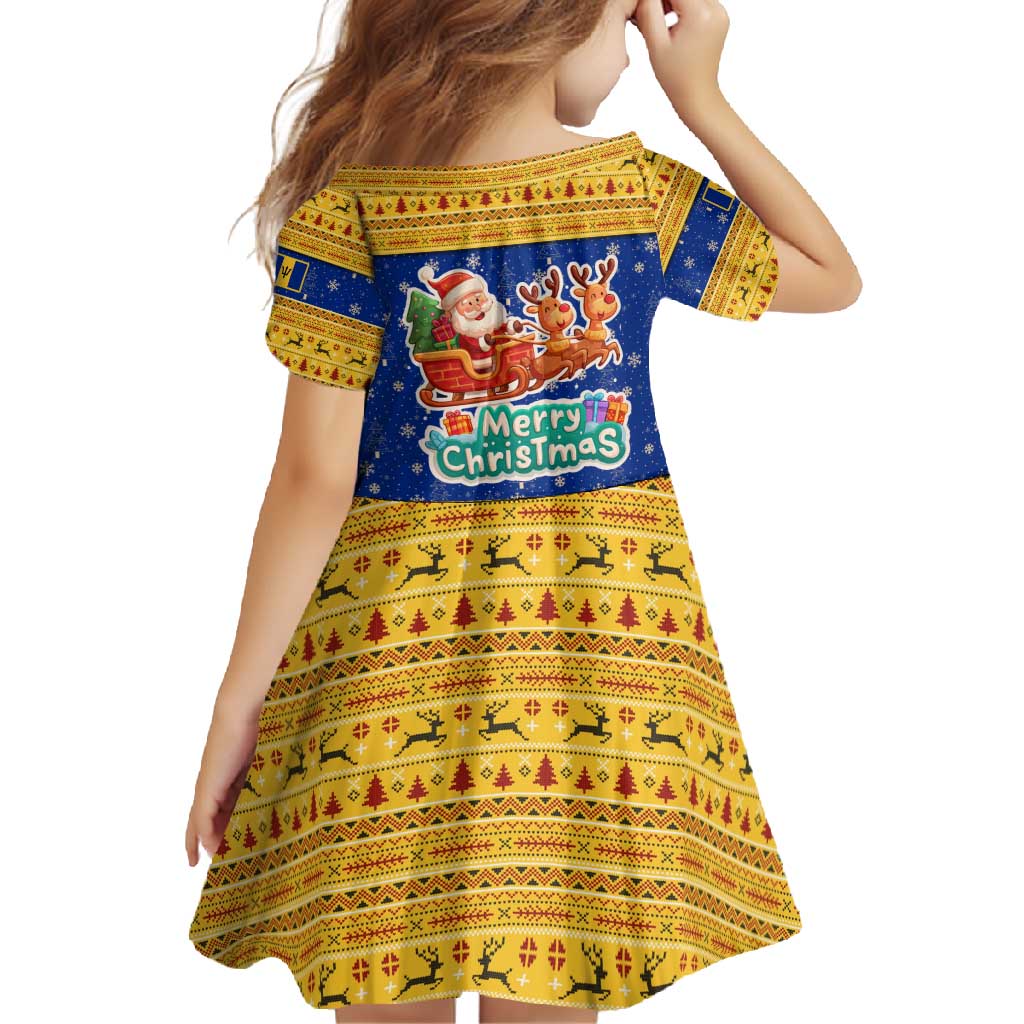 Barbados Christmas Family Matching Summer Maxi Dress and Hawaiian Shirt with Blue Yellow Xmas Trident Santa and Reindeer - Wonder Print Shop