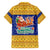 Barbados Christmas Family Matching Summer Maxi Dress and Hawaiian Shirt with Blue Yellow Xmas Trident Santa and Reindeer - Wonder Print Shop