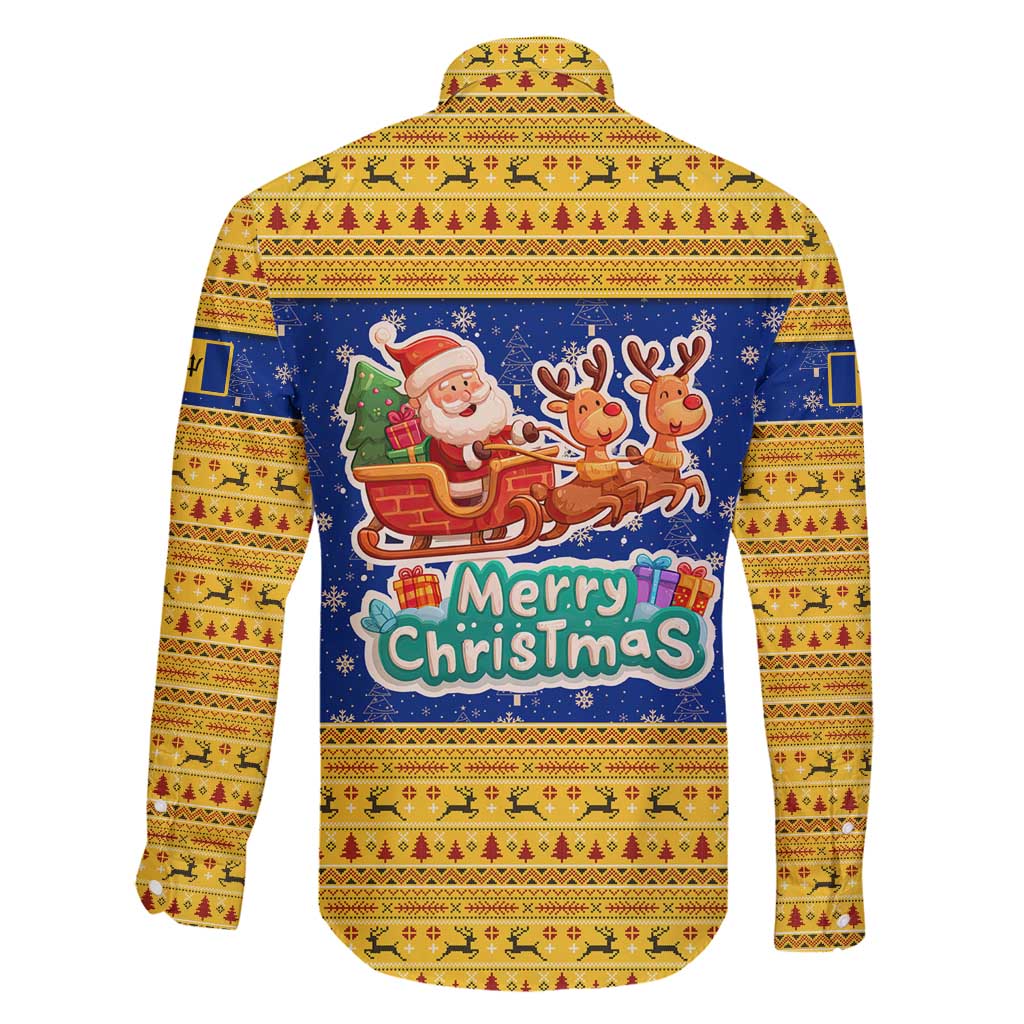 Barbados Christmas Family Matching Summer Maxi Dress and Hawaiian Shirt with Blue Yellow Xmas Trident Santa and Reindeer - Wonder Print Shop