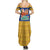 Barbados Christmas Family Matching Summer Maxi Dress and Hawaiian Shirt with Blue Yellow Xmas Trident Santa and Reindeer - Wonder Print Shop