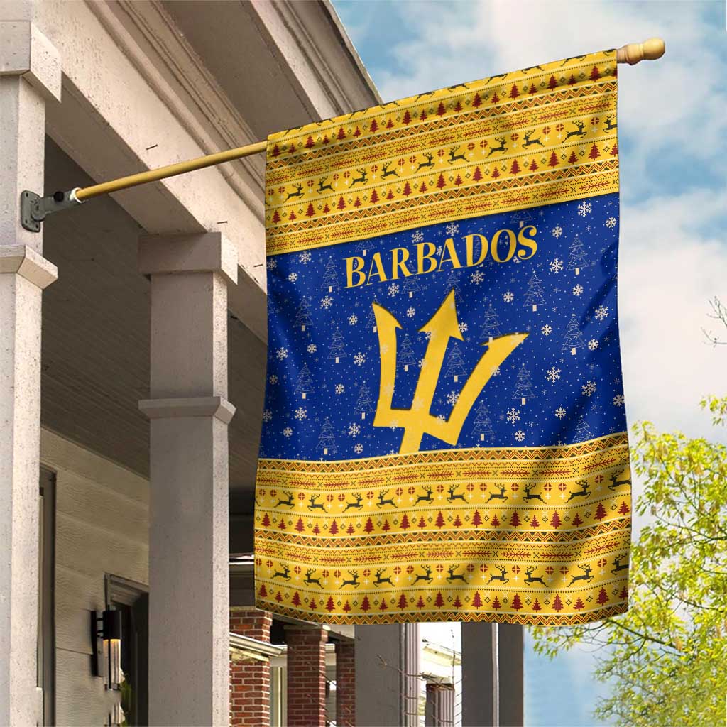 Barbados Christmas Garden Flag with Blue Yellow Xmas Trident Santa and Reindeer - Wonder Print Shop