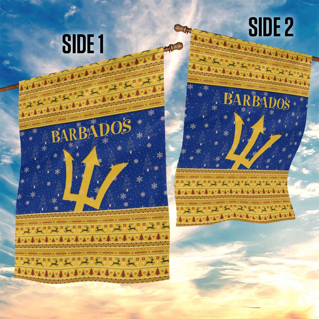 Barbados Christmas Garden Flag with Blue Yellow Xmas Trident Santa and Reindeer - Wonder Print Shop