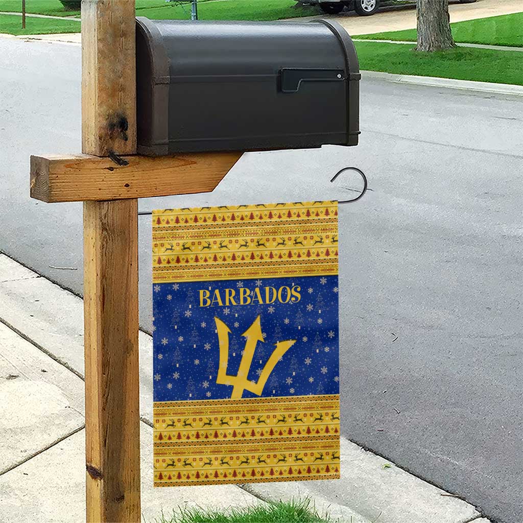 Barbados Christmas Garden Flag with Blue Yellow Xmas Trident Santa and Reindeer - Wonder Print Shop