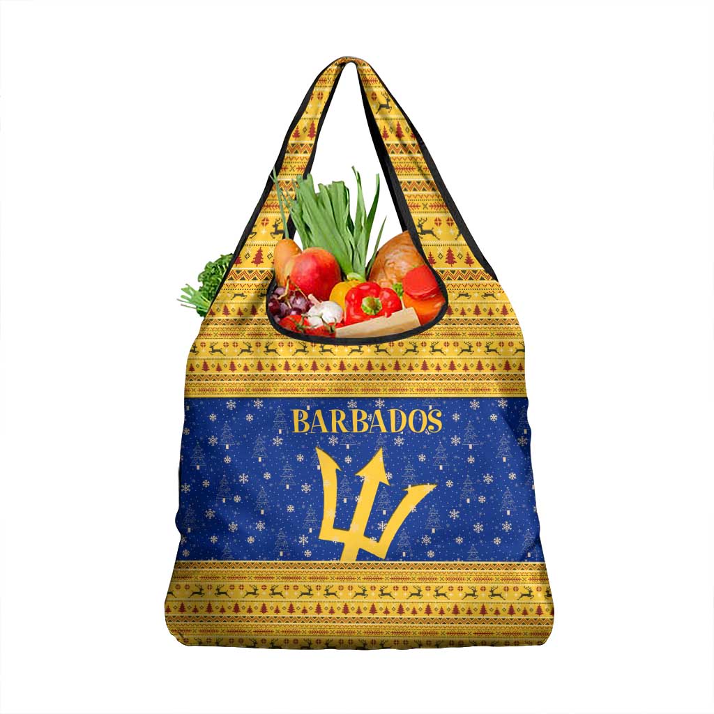 Barbados Christmas Grocery Bag with Blue Yellow Xmas Trident Santa and Reindeer - Wonder Print Shop
