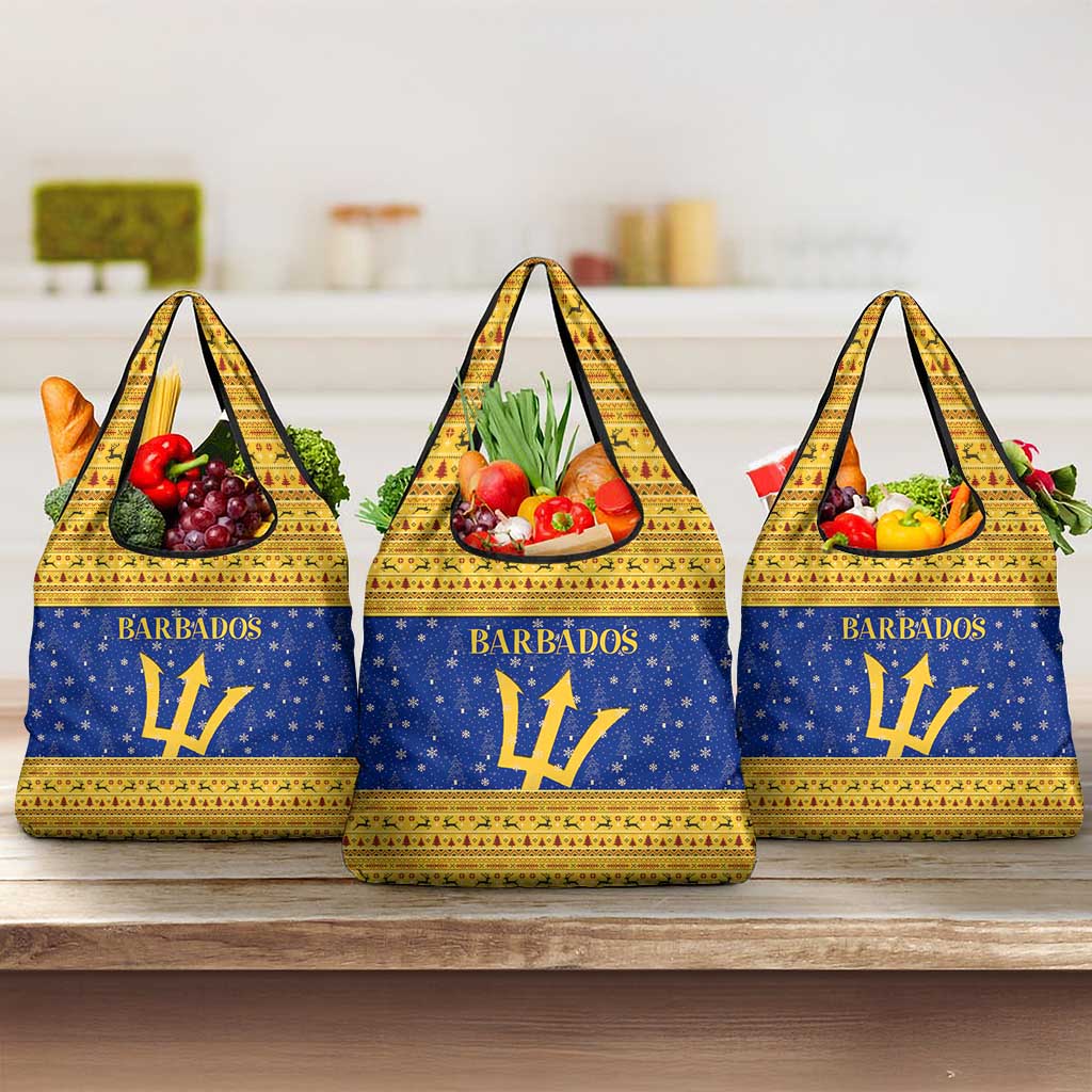 Barbados Christmas Grocery Bag with Blue Yellow Xmas Trident Santa and Reindeer - Wonder Print Shop