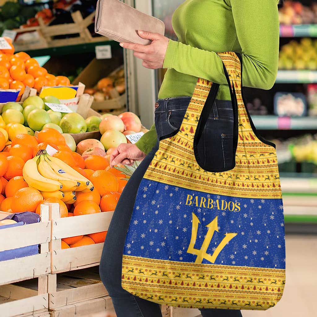 Barbados Christmas Grocery Bag with Blue Yellow Xmas Trident Santa and Reindeer - Wonder Print Shop