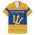 Barbados Christmas Hawaiian Shirt with Blue Yellow Xmas Trident Santa and Reindeer - Wonder Print Shop
